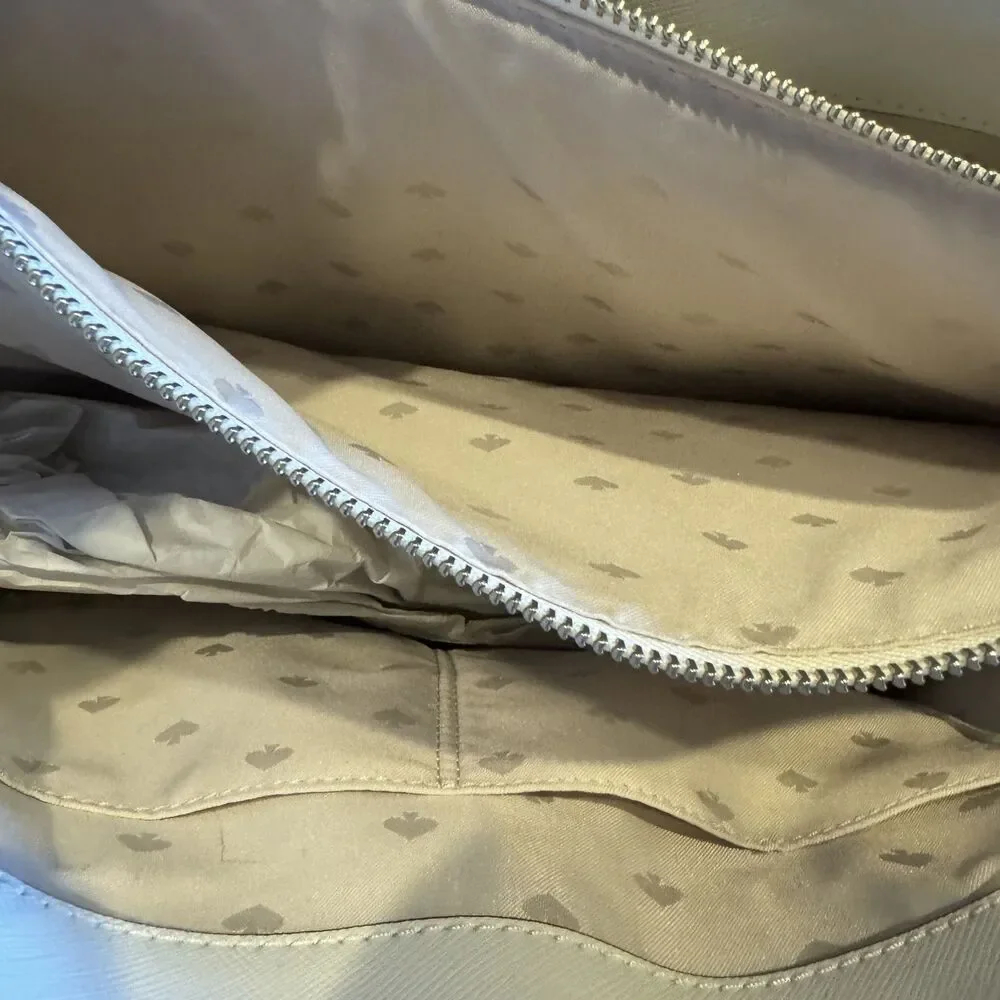 Kate Spade Staci Tote Colorblock Saffiano Leather Laptop Work Bag Gray White